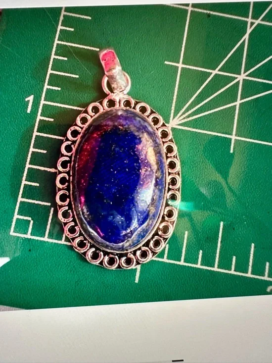 Lapis Lazuli Silver Plated Oval Pendant Choker Necklace - Picture 9 of 9